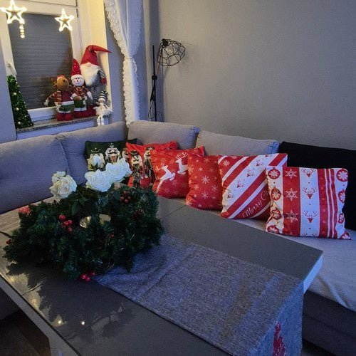 Weihnachtskissenbezüge 4er Set – Plüsch Kissenhüllen 40x40 cm Rot Weiß - Easy2sell - Deluxe
