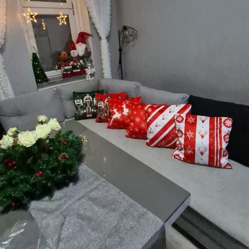 Weihnachtskissenbezüge 4er Set – Plüsch Kissenhüllen 40x40 cm Rot Weiß - Easy2sell - Deluxe