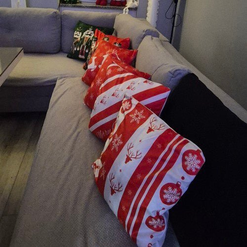 Weihnachtskissenbezüge 4er Set – Plüsch Kissenhüllen 40x40 cm Rot Weiß - Easy2sell - Deluxe