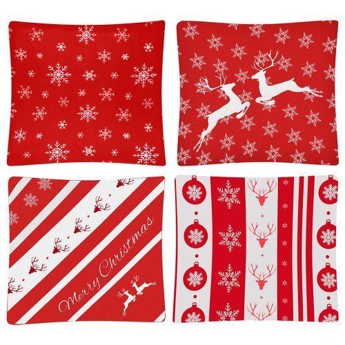 Weihnachtskissenbezüge 4er Set – Plüsch Kissenhüllen 40x40 cm Rot Weiß - Easy2sell - Deluxe