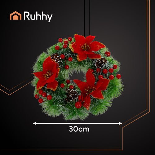 Weihnachtskranz 30 cm – Künstlicher Türkranz mit Zapfen und Beeren - Easy2sell - Deluxe