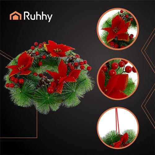 Weihnachtskranz 30 cm – Künstlicher Türkranz mit Zapfen und Beeren - Easy2sell - Deluxe