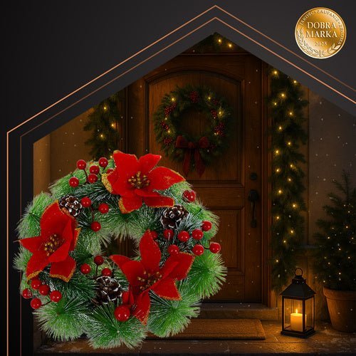 Weihnachtskranz 30 cm – Künstlicher Türkranz mit Zapfen und Beeren - Easy2sell - Deluxe