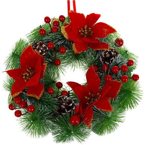 Weihnachtskranz 30 cm – Künstlicher Türkranz mit Zapfen und Beeren - Easy2sell - Deluxe