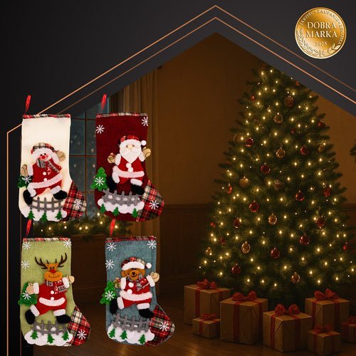 Weihnachtssocken 4er Set – Nikolausstiefel zum Befüllen in Rot 19x31cm - Easy2sell - Deluxe