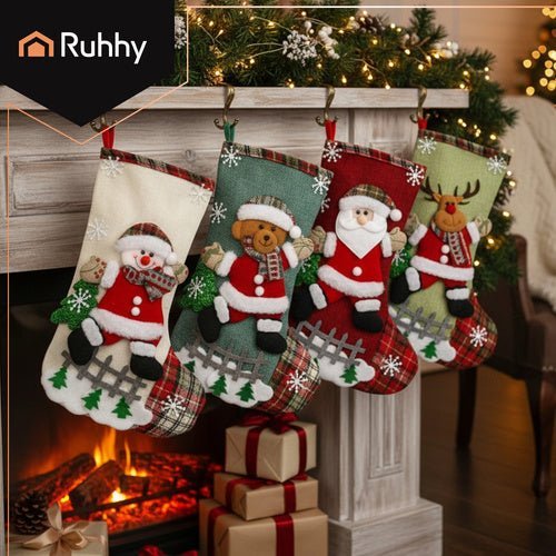 Weihnachtssocken 4er Set – Nikolausstiefel zum Befüllen in Rot 19x31cm - Easy2sell - Deluxe