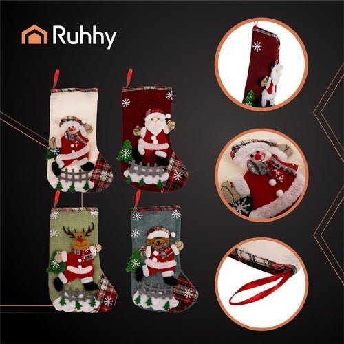 Weihnachtssocken 4er Set – Nikolausstiefel zum Befüllen in Rot 19x31cm - Easy2sell - Deluxe