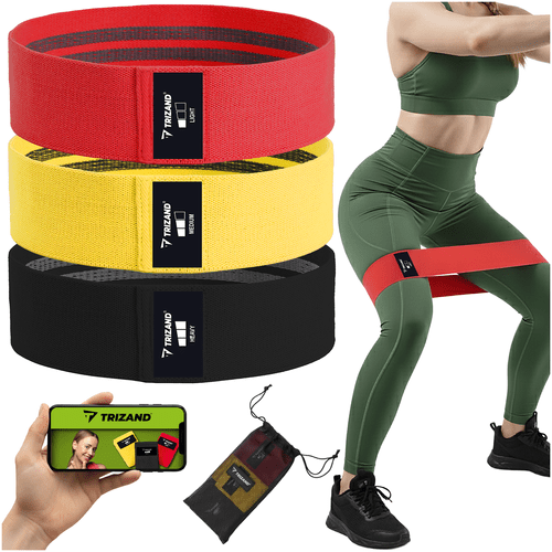 Widerstandsband - Set aus Stoff, 3er Pack Fitnessbänder mit QR - Trainingsplan - Easy2sell - Deluxe