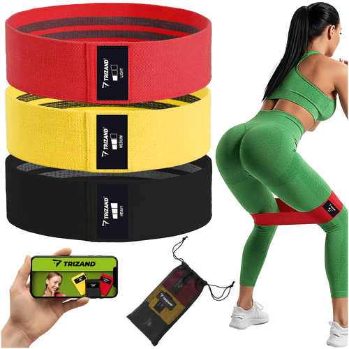 Widerstandsband - Set aus Stoff, 3er Pack Fitnessbänder mit QR - Trainingsplan - Easy2sell - Deluxe