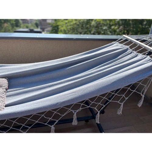XXL Doppel - Gartenhängematte mit Spreizstab – 250kg Belastbar, Grau - Easy2sell - Deluxe
