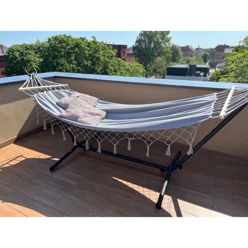 XXL Doppel - Gartenhängematte mit Spreizstab – 250kg Belastbar, Grau - Easy2sell - Deluxe