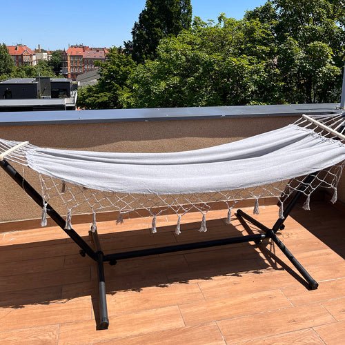 XXL Doppel - Gartenhängematte mit Spreizstab – 250kg Belastbar, Grau - Easy2sell - Deluxe