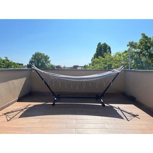XXL Doppel - Gartenhängematte mit Spreizstab – 250kg Belastbar, Grau - Easy2sell - Deluxe