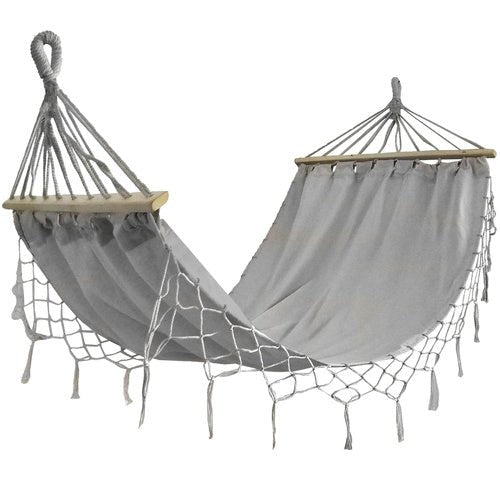 XXL Doppel - Gartenhängematte mit Spreizstab – 250kg Belastbar, Grau - Easy2sell - Deluxe