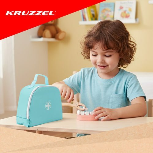 Zahnarztset für Kinder – 24 - teiliges Holzspielzeug mit Arzttasche - Easy2sell - Deluxe