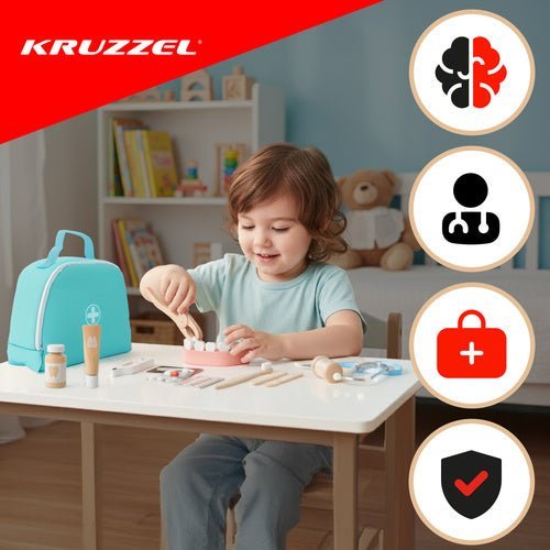 Zahnarztset für Kinder – 24 - teiliges Holzspielzeug mit Arzttasche - Easy2sell - Deluxe