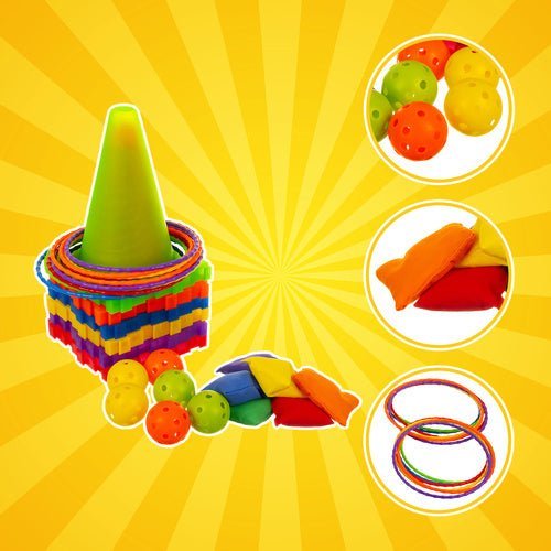 Zielwurf - Geschicklichkeitsspiel 3 - in - 1 Set mit Kegeln, Ringen und Bällen - Easy2sell - Deluxe