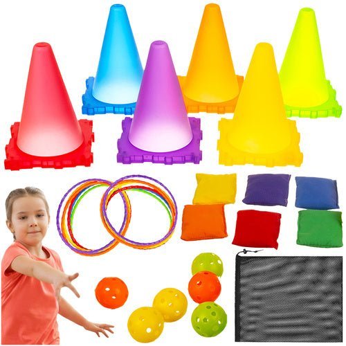 Zielwurf - Geschicklichkeitsspiel 3 - in - 1 Set mit Kegeln, Ringen und Bällen - Easy2sell - Deluxe