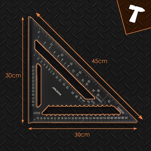 Zimmermannswinkel 30cm Aluminium Schwarz 90°/45° Set mit 5 Bleistiften - Easy2sell - Deluxe